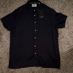 Scotch & Soda Linen Dark Blue Short Sleeve Shirt